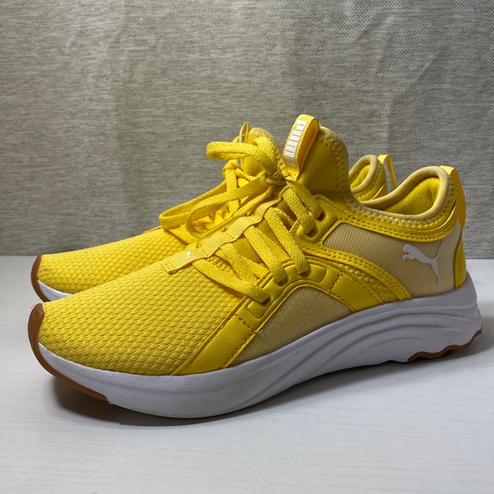 Puma, EUC Girls Softride Sophia Luxe blazing  yellow sneakers. Size 3.5